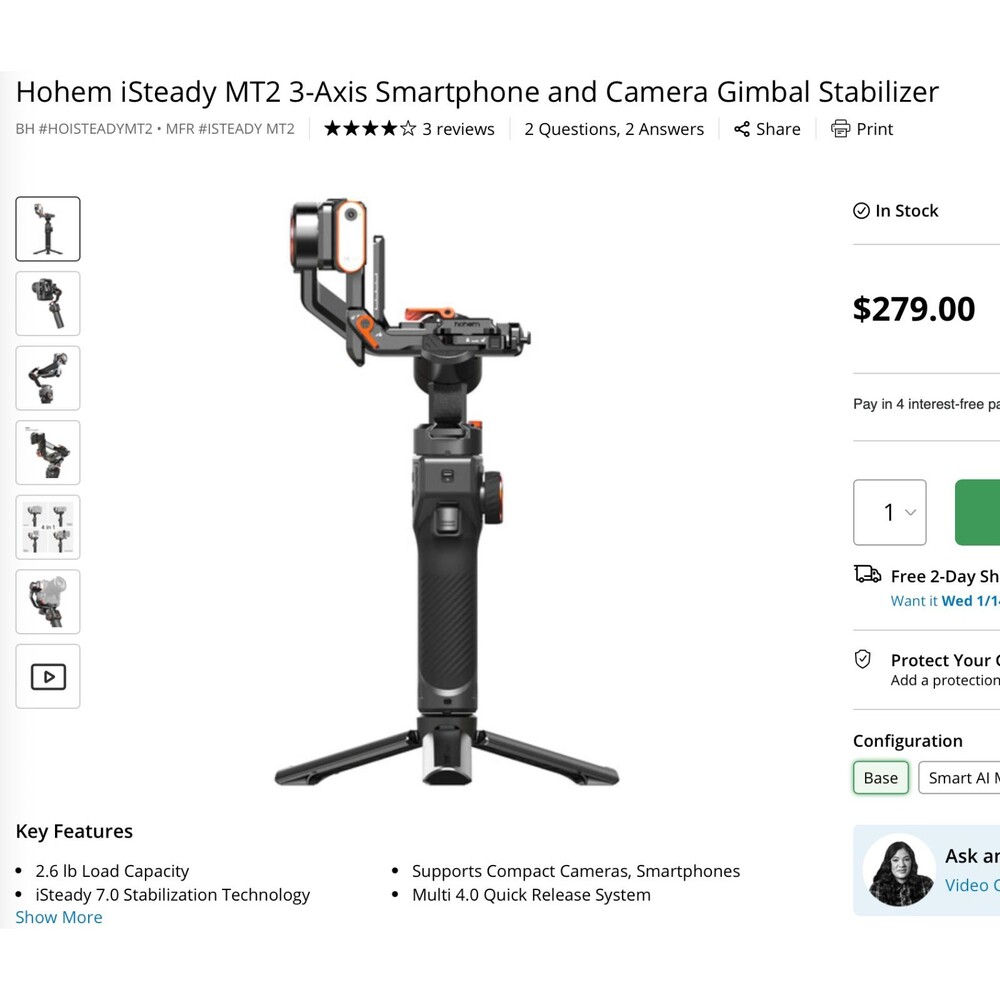 Hohem iSteady MT2 3-Axis Smartphone and Camera Gimbal Stabilizer